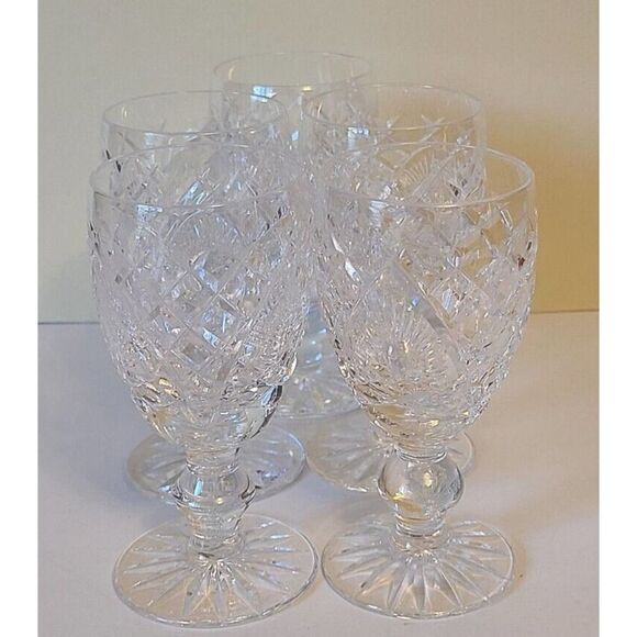 Waterford Crystal 602 Criss Cross Fan Cut Wafer 4.¼" SHERRY STEMS Cordials 5 Pc. - Picture 8 of 10
